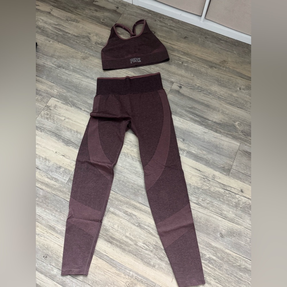 PINK Victoria's Secret Burgundy Leggings and Sports Bra Set